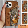 Joycorners Hunting Phone Case Majestic Whitetail Deer Leather Pocket Style Forest Camo Personalized Name Phone Case | Brown