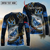 Joycorners Saltwater Fish Fishing Flame Dark Blue Luxury Pattern Personalized Name, Team Name Long Sleeve Shirt (6 Breeds)