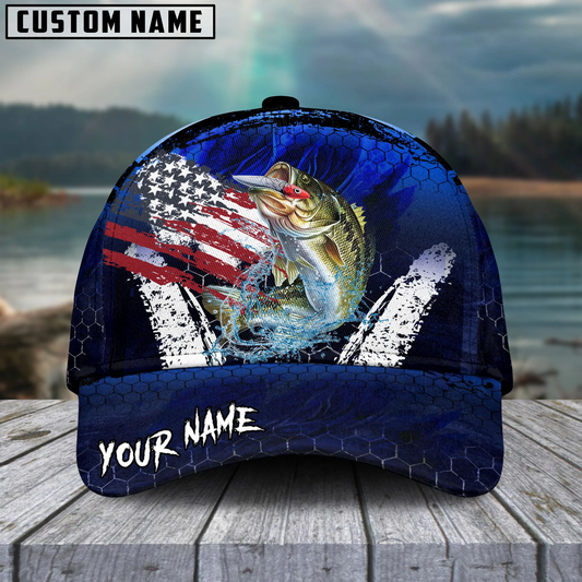 Joycorners Fishing Dark Blue Scratch American Flag Pattern Sport Pattern Personalized Name 3D Cap (11 Breeds)