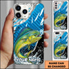 Joycorners Fishing Jumping Blue Geometric Splash Art Personalized Name Phone Case (10 Fish Species)