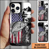 Joycorners Fishing Patriotic USA Flag Mountain Angler Silhouette Personalized Name Phone Case (10 Fish Species)