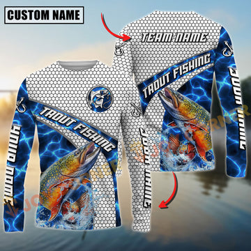 Joycorners Trout Fishing Honeycomb Electric Water Splash Personalized Name, Team Name Long Sleeve Shirt