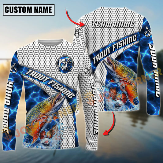 Joycorners Trout Fishing Honeycomb Electric Water Splash Personalized Name, Team Name Long Sleeve Shirt