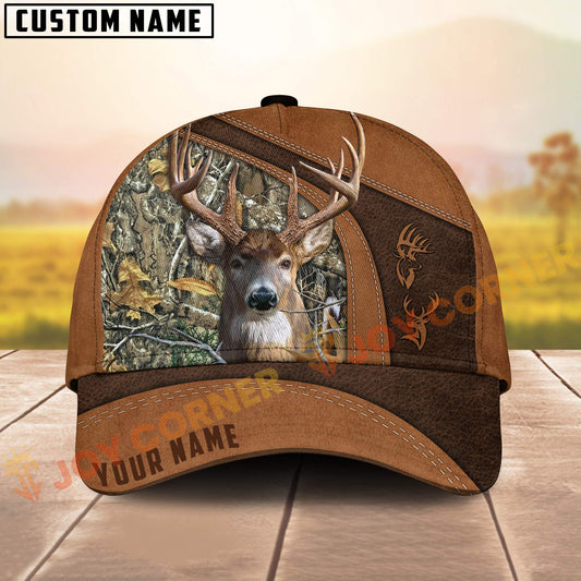 Joycorners Deer Hunting Brown Leather Accent Forest Scene Custom Name 3D Cap ( 6 colors)