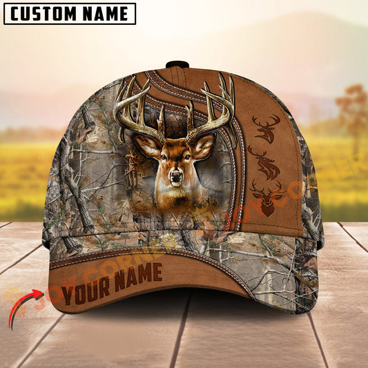 Joycorners Deer Hunting Leather Edge Natural Camo Custom Name 3D Cap ( 6 colors)