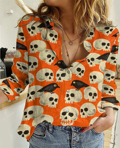 Joycorners Skeleton Skull Halloween Icons Casual Shirt