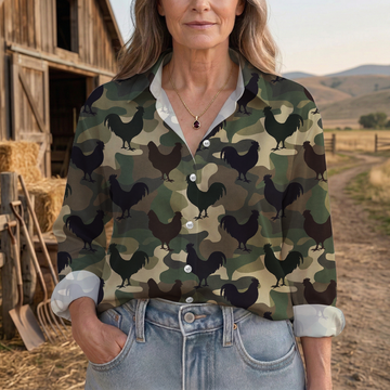 Joycorners Rooster Camouflage Farm Pattern Casual Shirt