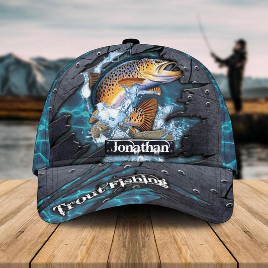 Joycornerss Custom Name Blue Metal Pattern Fishing 3D Classic Cap
