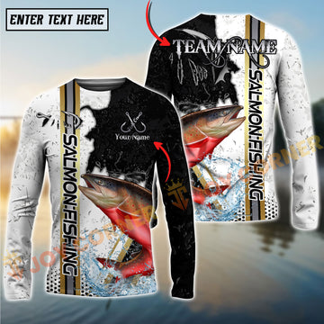 Joycorners Salmon Fishing Split Grunge Splash Design Personalized Name, Team Name Long Sleeve Shirt