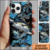 Joycorners Fishing Blue Grunge Paint Splash Dynamic Art Personalized Name Phone Case (10 Fish Species)