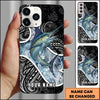 Joycorners Fishing Tribal Pattern Black White Water Splash Personalized Name Phone Case (10 Fish Species)