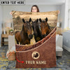 Joycorners Horse Three Horses on Countryside Farm Leather Weave Border Personalized Name 3D Blanket (8 Breeds)