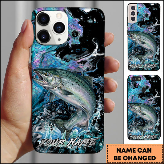 Joycorners Fishing Neon Scale Texture Water Splash Personalized Name Phone Case (10 Fish Species)