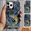 Joycorners Fishing Dark Hexagon Pattern Dynamic Splash Personalized Name Phone Case (10 Fish Species)
