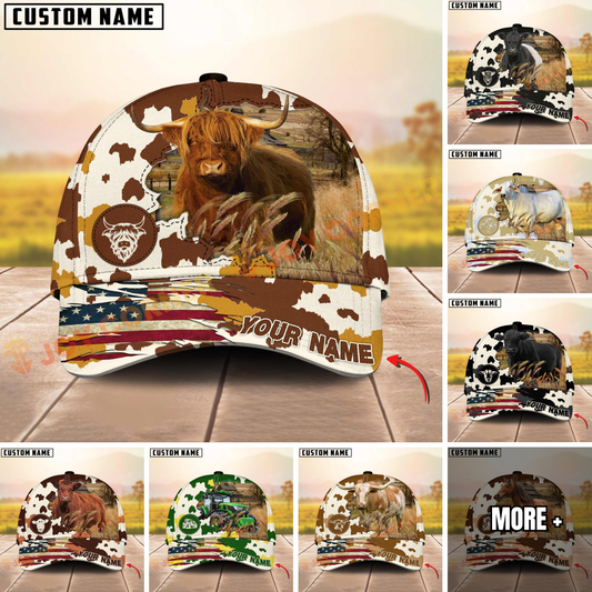 Joycorners American Flag Cowhide Personalized Name 3D Hat