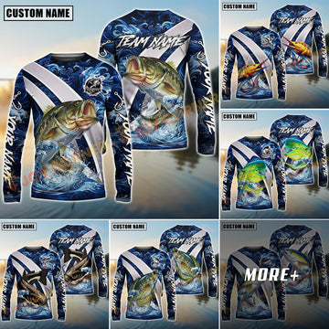 Joycorners Fishing Blue Lava Smoke Silver Line Design Custom Name & Team Name 3D Shirts (11 Breeds)
