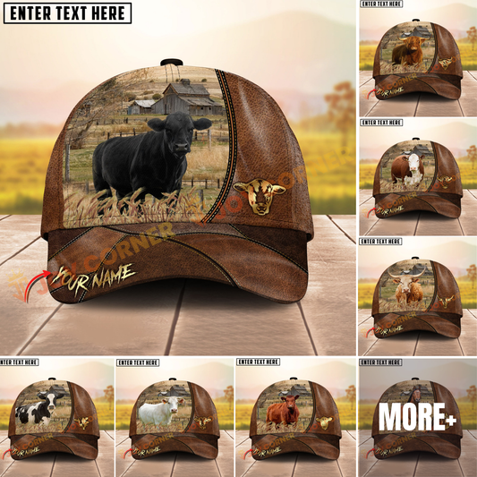 Joycorners Farm Cattle Cap Rustic Farm Landscape Personalized Name 3D Cap (8 Cattle Breeds)
