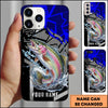 Joycorners Fishing Dynamic Blue Geometric Splash Art Personalized Name Phone Case (10 Fish Species)