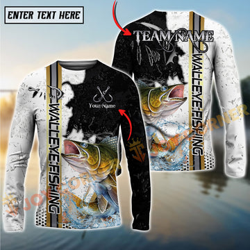 Joycorners Walleye Fishing Split Grunge Splash Design Personalized Name, Team Name Long Sleeve Shirt