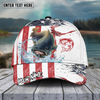 Joycorners Fishing Red Blue Seawwave American Flag Pattern Sport Pattern Personalized Name 3D Cap (11 Breeds)