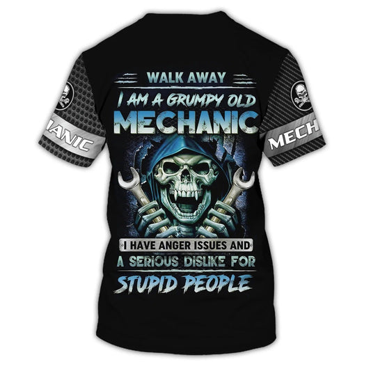 Joycorners Personalized Name Grumpy Old Mechanic 3D Shirts, Skull Mechanical Tshirt For Him, Mechanic Men Shirt PT2609