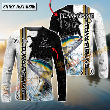 Joycorners Tuna Fishing Split Grunge Splash Design Personalized Name, Team Name Long Sleeve Shirt