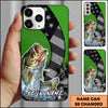 Joycorners Fishing Neon Green Honeycomb Wave Splash Personalized Name Phone Case (10 Fish Species)