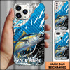 Joycorners Fishing Jumping Blue Geometric Splash Art Personalized Name Phone Case (10 Fish Species)