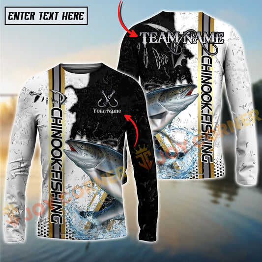Joycorners Chinook Fishing Split Grunge Splash Design Personalized Name, Team Name Long Sleeve Shirt