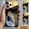 Joycorners Fishing Black Gold Tech Frame Water Splash Personalized Name Phone Case (10 Fish Species)