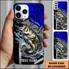 Joycorners Fishing Dynamic Blue Geometric Splash Art Personalized Name Phone Case (10 Fish Species)