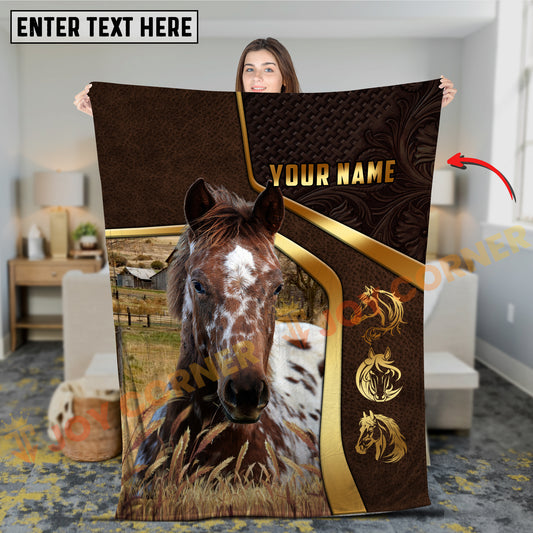 Joycorners Horses Trio on Modern Geometric Leather Background Personalized Name 3D Blanket (8 Breeds)
