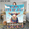 Joycorners Happy 4th of July Cow with USA Scarf Fireworks Patriotic Personalized Name 3D Blanket (8 Breeds)
