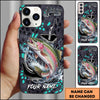 Joycorners Fishing Hexagon Tech Pattern Hook Icon Water Splash Personalized Name Phone Case (10 Fish Species)