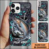 Joycorners Fishing Hexagon Tech Pattern Hook Icon Water Splash Personalized Name Phone Case (10 Fish Species)
