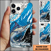 Joycorners Fishing Jumping Blue Geometric Splash Art Personalized Name Phone Case (10 Fish Species)