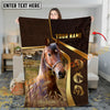 Joycorners Horses Trio on Modern Geometric Leather Background Personalized Name 3D Blanket (8 Breeds)