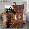 Joycorners Horse Close-Up with Wild Horse Silhouette Mountain Scene Leather Panel Personalized Name 3D Blanket (8 Breeds)