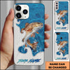 Joycorners Fishing Ocean Blue Wave Scale Pattern Splash Personalized Name Phone Case (10 Fish Species)