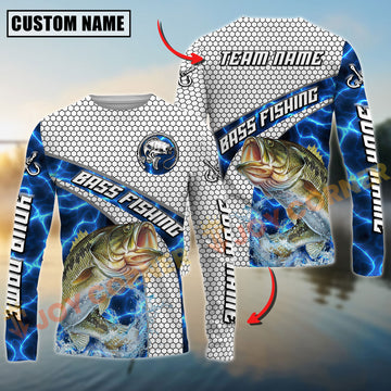 Joycorners Largemouth Bass Fishing Honeycomb Electric Water Splash Personalized Name, Team Name Long Sleeve Shirt