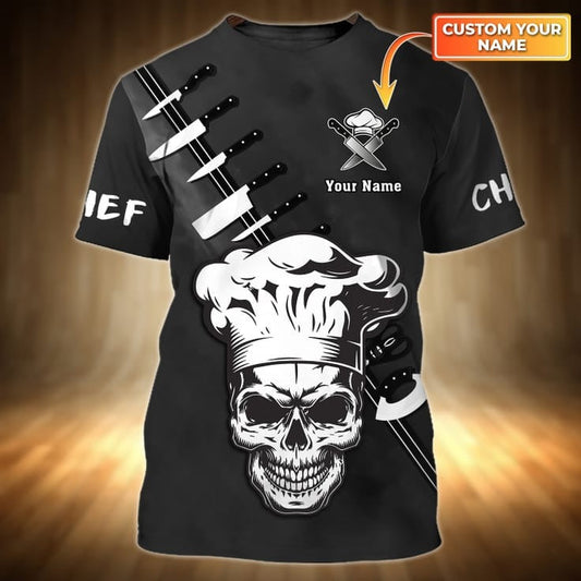 Joycorners Tattooed Chef 3D Tshirt, Skull Master Chef Shirt, Black T Shirt For A Chef