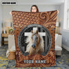 Joycorners Horse Portrait with Horseshoe Frame Western Tooled Leather Pattern Personalized Name 3D Blanket (8 Breeds)