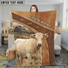 Joycorners Cow on Rustic Leather Background Farm Landscape Personalized Name 3D Blanket (8 Breeds)