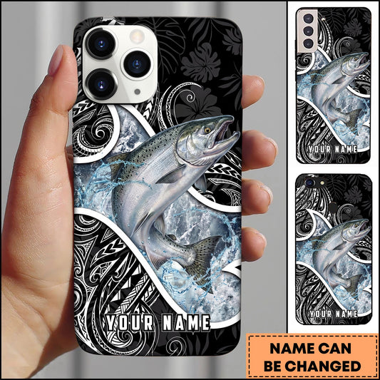 Joycorners Fishing Tribal Pattern Black White Water Splash Personalized Name Phone Case (10 Fish Species)