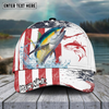 Joycorners Fishing Red Blue Seawwave American Flag Pattern Sport Pattern Personalized Name 3D Cap (11 Breeds)