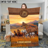 Joycorners Horse Western Sunset Running Herd Landscape Leather Badge Personalized Name 3D Blanket (8 Breeds)