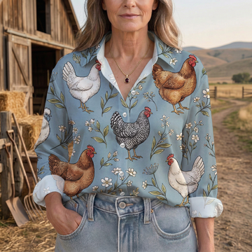 Joycorners Country Hen Botanical Farm Casual Shirt