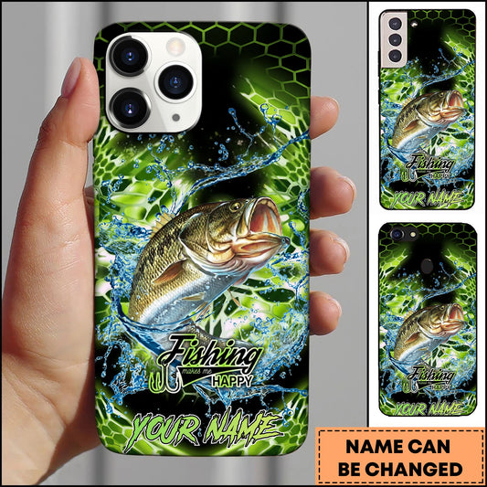 Joycorners Fishing Neon Green Honeycomb Water Splash Personalized Name Phone Case (10 Fish Species)