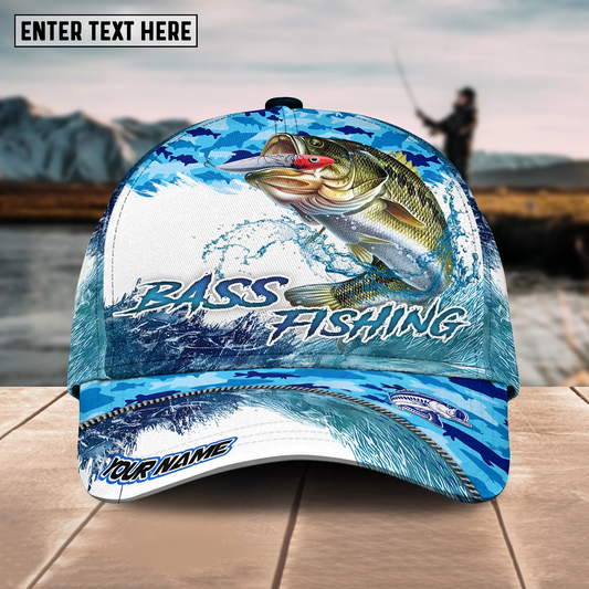 Joycorners Fishing Blue Water Camo Pattern Sport Pattern Personalized Name 3D Cap (11 Breeds)