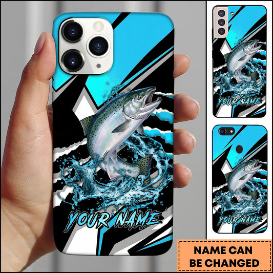 Joycorners Fishing Blue Black Geometric Lightning Splash Personalized Name Phone Case (10 Fish Species)